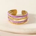Anello doppio strato dorato con finitura in smalto viola per un look moderno - Viola