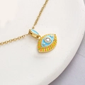Golden Evil Eye pendant necklace with blue and orange enamel details and zircon stone - Blue Orange Green