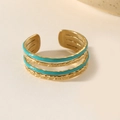 Bague ajustable à plusieurs rangs avec bandes dorées et émail bleu pour femme - Bleu ciel