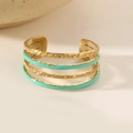 Bague double couche dorée minimaliste avec émail vert menthe et glaçage égoutté - Bleu lac