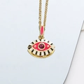 Collier œil de protection doré avec gemme rouge et détails en émail coloré chic - Rouge & Noir