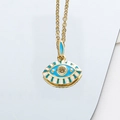Collier avec pendentif œil protecteur en émail bleu clair, chaîne dorée et pierre ambre - Bleu avec Zircone Blanche