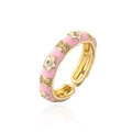 Bague fleur dorée ajustable avec finition émail rose et zircons colorés - Rose