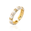 Bague fleurie dorée avec émail blanc et pierres précieuses colorées au centre - Blanc