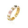 Bague dorée réglable avec émail blanc et motifs floraux colorés et pierres précieuses - Fleur Colorée