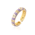 Anello regolabile dorato con smalto lavanda e pietre preziose verdi brillanti - Viola