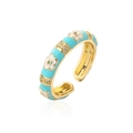 Anello regolabile in oro con margherita in smalto celeste e micro-cristalli - Blu lago