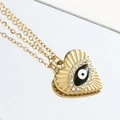 Collana con medaglione a cuore dorato design malocchio e pavé di zirconi luccicanti - Nero