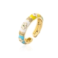 Anello aperto floreale in smalto con design colorato e pietre di zircone per donna - Colorato