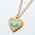 Collana con ciondolo a cuore dorato malocchio e zirconi brillanti incastonati - Blu