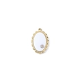 Golden oval teardrop pendant with white enamel and a sparkling small zircon stone - White