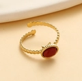 Minimalist gold beaded wave ring featuring an oval red natural stone inlay design - Thin Oval Red Stone Inlay Ring / Red