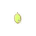 Golden oval water drop pendant with neon yellow enamel and sparkling zircon stone - Fruit Green