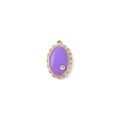 Elegant gold oval pendant with purple enamel and a sparkling zircon stone charm - Purple