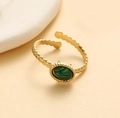 Minimalist gold wavy band ring with an oval green malachite stone inlay for women - Thin Oval Green Stone Inlay Ring / Green