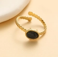 Minimalist gold-plated stainless steel ring featuring a black oval natural stone inlay - Black