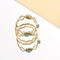Gold double-layer hollow wave ring with turquoise stone inlays for couples - Gold With Blue Turquoise Color Stone (One Piece)