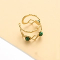 Double layer gold wave ring with green malachite stones and open adjustable band - Gold With Green Malachite Pattern Stone (One Piece)