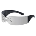 Occhiali da sole futuristici a specchio argento con ponte metallico SEX e aste larghe - Mercurio Bianco - Stile Lettera SEX (WK-7013-4)