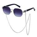 Octagonal silver sunglasses with gradient lenses and detachable metal chain detail - Gunmetal Frame Double Gray (With Chain)