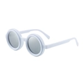 Polarized white round frame sunglasses with grey lenses for a minimalist retro look - Matte White (C5 Matte White Silver Mirror)