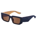 Matte black rectangular sunglasses with amber lenses and geometric thick temples - Black Outer Brown Inner All Brown