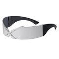 Y2K rimless shield sunglasses with silver mirror lenses and metallic cross detail - White Mercury - Cross X Decor Style (WK-7013-2)