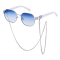 Polygonal sunglasses with blue gradient lenses and silver chain accessory - Silver Frame Gray Blue (With Chain)