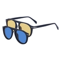 Retro magnetic sunglasses with clip-on blue lenses and yellow base frame for men - Black / Yellow-Blue-Gray Lenses