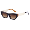 Occhiali da sole cat-eye retrò con montatura nera, borchie e stanghette metalliche oro - Montatura Tè Oro Lenti Sfumate Tè