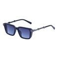 Black square frame sunglasses featuring blue gradient lenses and punk mechanical metal temples - Shiny Black Gunmetal Gray Blue (C5)