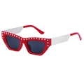 Chic red cat-eye sunglasses with rhinestone detailing and silver metal temples - Red Silver Grey Lens