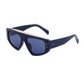 Oversize Flat-Top Sonnenbrille mit schwarzem Rahmen, blauen Gläsern und Goldverzierungen - Glänzend Schwarz Gold Rahmen Graue Gläser