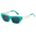 Fashionable bright green cat-eye sunglasses with rhinestone studs and gold metal temples - Royal Green Gold Grey Lens