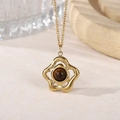 Gold hollow flower pendant necklace with tiger eye stone on a vintage chain for women - Tiger's Eye