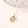 Detail of gold necklace with water drop pendant and light blue natural stone inlay - Irregular Oval Round Natural Stone Pendant - Green Aventurine