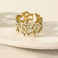 Adjustable gold vine ring with light blue enamel leaves in a French vintage style - Light Blue
