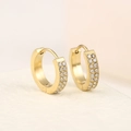 Goldene Edelstahl-Ohrringe mit zweireihigem Zirkonia-Pavé und polierter Oberfläche - Mittel (Zweireihiger Zirkon) / Gold
