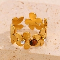 18k gold plated floral open ring featuring tiger eye stone and crystal accents - Gold with Brown (A4806)