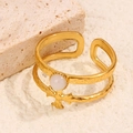 Double-layered 18K gold plated stainless steel cross ring with white stone inlay - White Style (A4790)