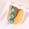 Breiter Vintage-Ring in Gold mit drei Türkis-Steinen und verstellbarem offenem Design - Blau Türkis Stil (A4669)