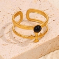 Double-layer 18K gold-plated stainless steel cross ring with black round stone - Black Style (A4792)