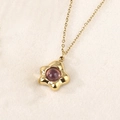 Collier élégant en acier inoxydable doré 18k avec pendentif fleur et gemme violette - Améthyste (Petit Pendentif Rond Fleur)