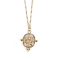 Elegante collana in acciaio inossidabile dorato con pendente ovale in pietra e oro in foglia - Bianco