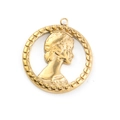 Pendente in acciaio inossidabile placcato oro 18K con rilievo di profilo femminile - Stile Ritratto della Regina