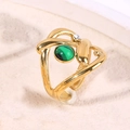 Verstelbare gouden gelaagde ring met een groene steen en zirkoon-accent - Groen (A4656)