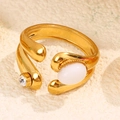 French vintage style wide gold ring featuring a white oval stone and sparkling crystal - White Gemstone Style (A4828)