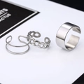Three-piece silver adjustable ring set with minimalist, hollow chain and wide band designs - Stainless Steel 3-piece Set
