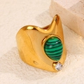 Vintage wide gold ring featuring a teardrop malachite stone and sparkling zircon detail - Green Malachite Texture Style (A4818)