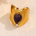 Vintage wide gold ring with teardrop purple stone and tiny white zircon accent - Purple Teardrop Style (A4819)